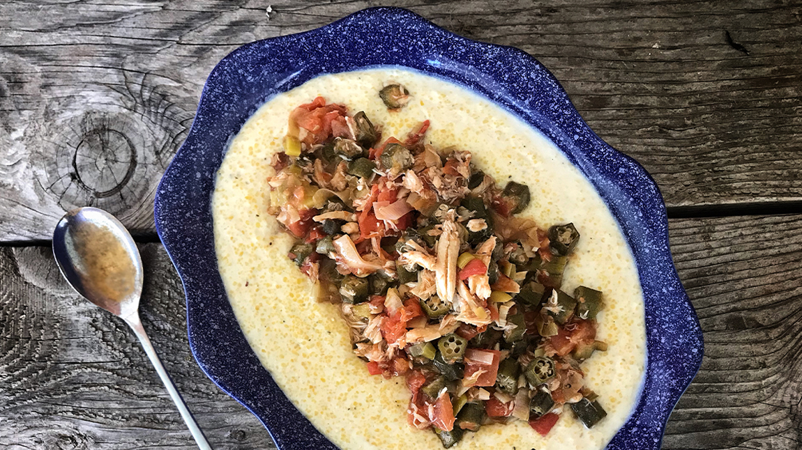 Crab and Tomato Gravy over Grits
